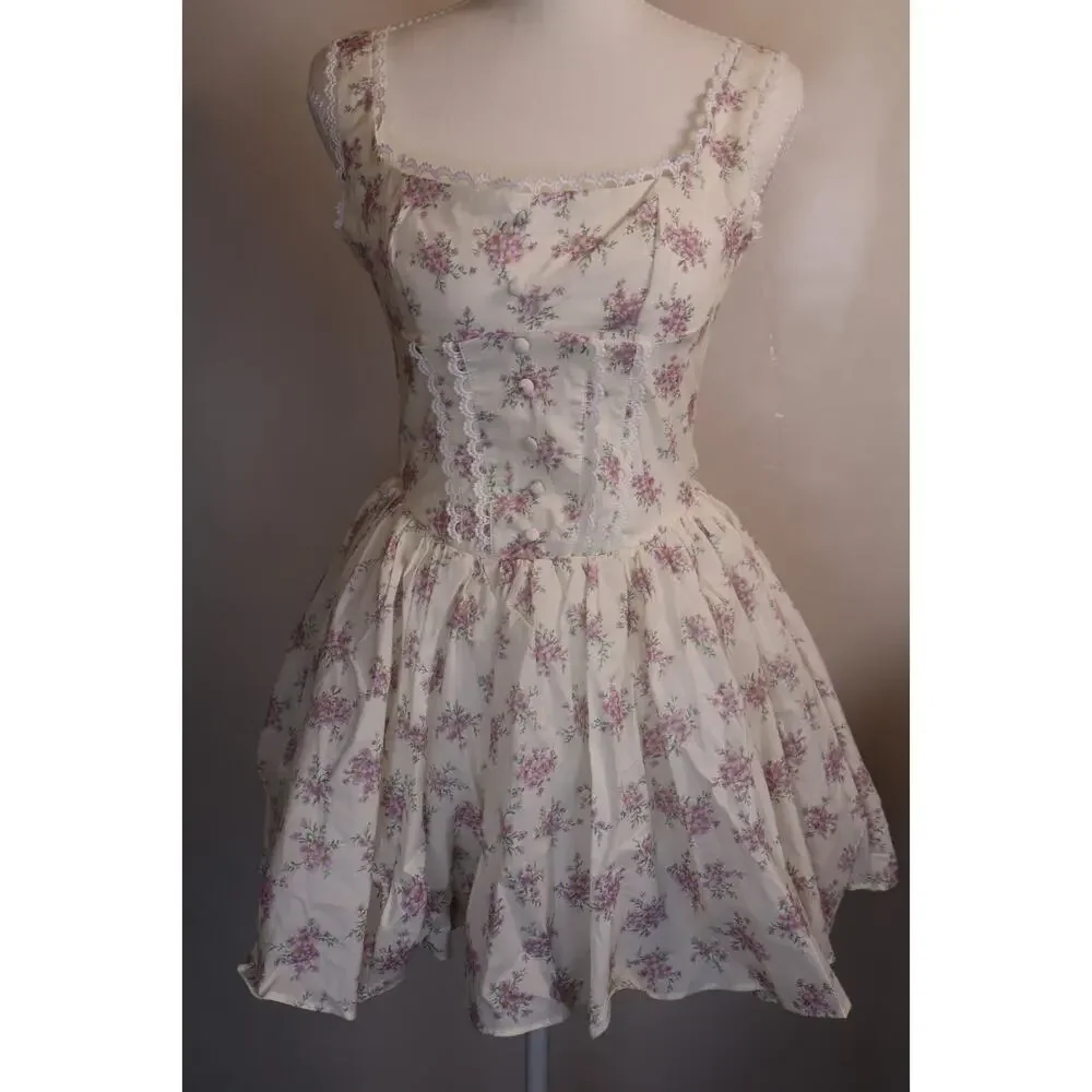 NEW Windsor Ivory Laced Up And Lovely Floral Corset Fit & Flare Mini Dress XS